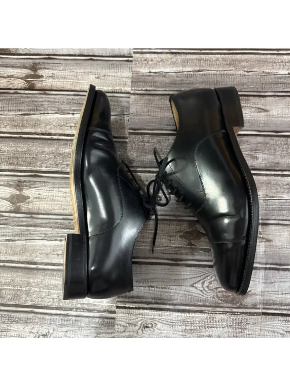 J. Glen Handmade Leather Lace Up Cap Toe Dress Shoes Sz 8.5 US Black Made Italy